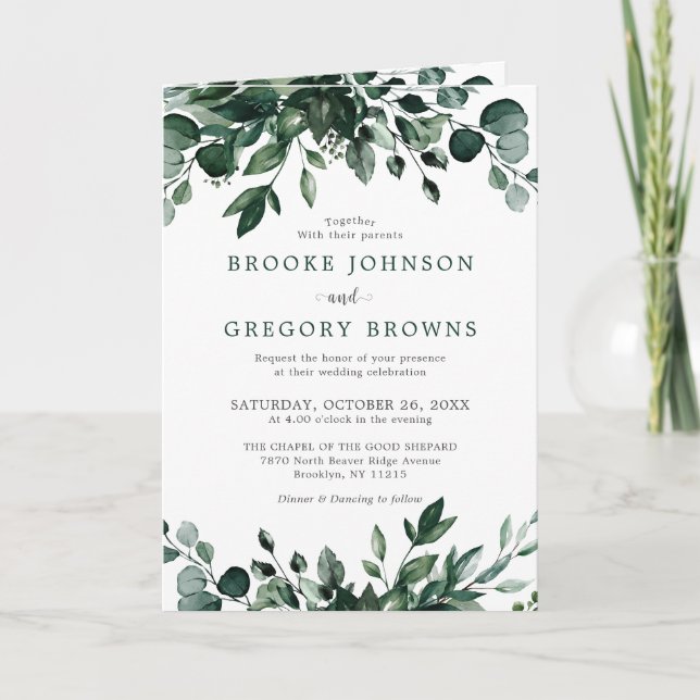 Emerald Greenery Eucalyptus Botanical Wedding Invitation (Front)