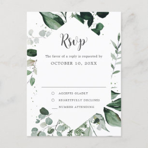 Emerald Greenery Eucalyptus Botanical Wedding RSVP Postcard