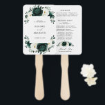 Emerald Greenery Eucalyptus Floral Wedding Program Hand Fan<br><div class="desc">Elegant Emerald green greenery & ivory white floral botanical wedding program featuring white roses and elegant green watercolor eucalyptus leaves . Please contact me for any help in customisation or if you need any other product with this design.</div>