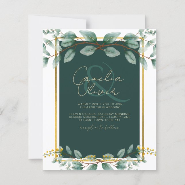 Emerald Greenery Eucalyptus Gold Floral White (Front)
