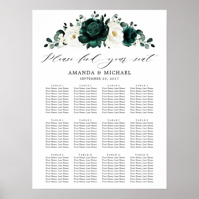 Emerald Greenery Eucalyptus Wedding Seating chart (Front)