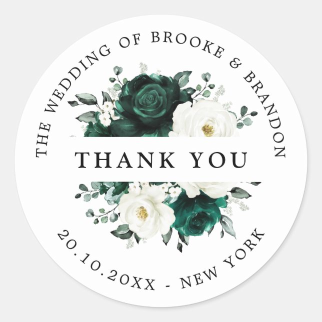 Emerald Greenery Eucalyptus Whit Wedding Thank you Classic Round Sticker (Front)