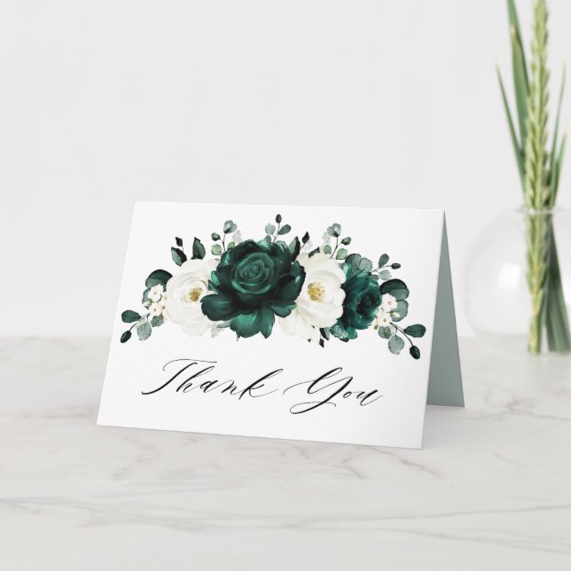 Emerald Greenery Eucalyptus White Bridal Shower Thank You Card (Front)