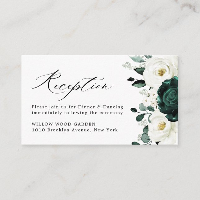 Emerald Greenery Eucalyptus White Floral Wedding Enclosure Card (Front)