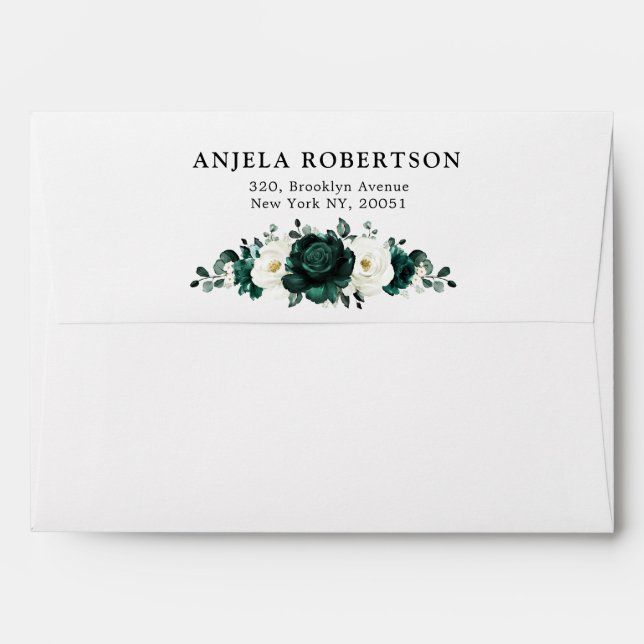 Emerald Greenery Eucalyptus White Floral Wedding Envelope (Back (Top Flap))