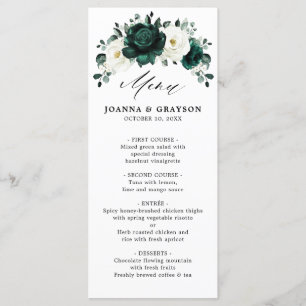 Emerald Greenery Eucalyptus White Floral Wedding Menu
