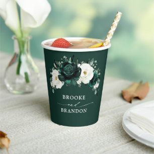 Emerald Greenery Eucalyptus White Floral Wedding P Paper Cups