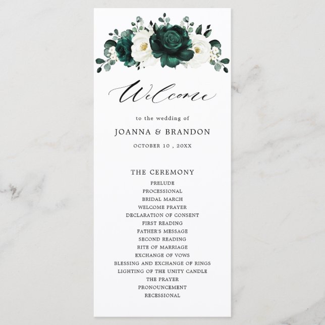 Emerald Greenery Eucalyptus White Floral Wedding Programme (Front)