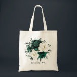 Emerald Greenery Eucalyptus White Floral Wedding Tote Bag<br><div class="desc">Elegant Emerald green greenery & ivory white floral botanical bridal shower gift tote bag featuring white roses and elegant green watercolor eucalyptus leaves . Please contact me for any help in customisation or if you need any other product with this design.</div>