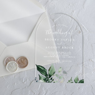 Emerald Greenery Eucalyptus White Mountain Wedding Acrylic Invitations