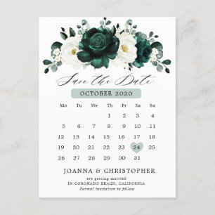 Emerald Greenery Eucalyptus White Save the Date Postcard