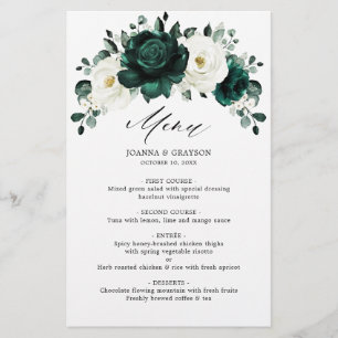 Emerald Greenery Eucalyptus White  Wedding Menu   