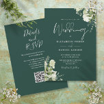 Emerald Greenery Floral QR Code Wedding Invitation<br><div class="desc">This elegant emerald green botanical greenery leaves wedding invitation can be personalised with your information in chic typography with your wedding website details and your QR code on the reverse. Designed by Thisisnotme©</div>