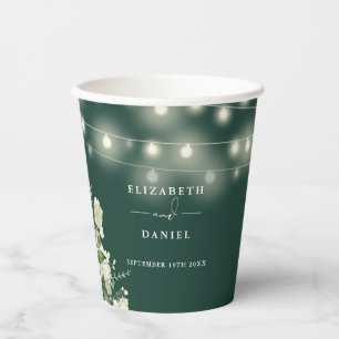 Emerald Greenery Floral String Lights Wedding Paper Cups