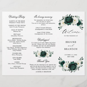 Emerald Greenery Floral Wedding Tri-Fold Program 