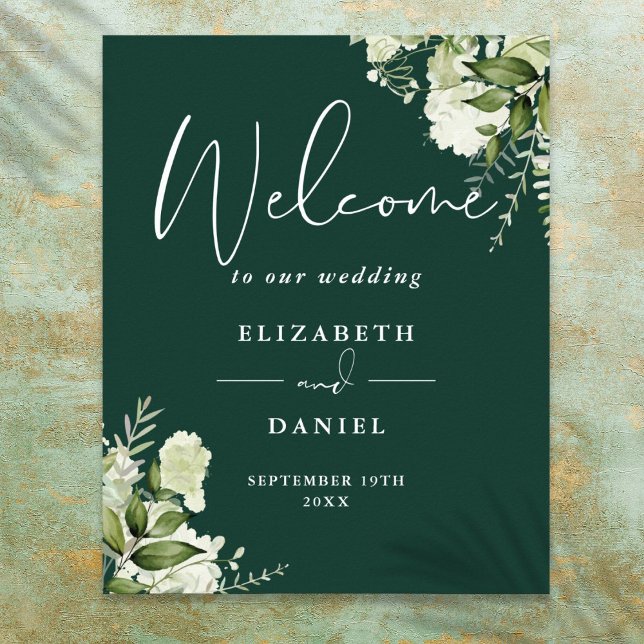 Emerald Greenery Floral Wedding Welcome Sign (Emerald Greenery Floral Wedding Welcome Sign)
