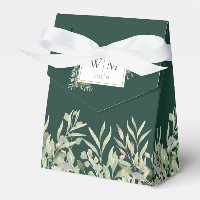 Emerald Greenery Foliage Monogram Wedding Favour Box (Front Side)