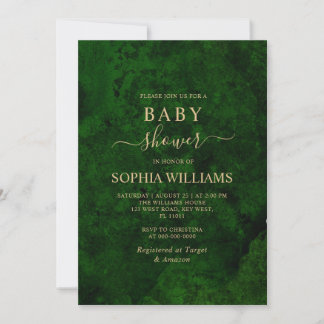 Emerald Greenery & Gold Calligraphy Baby Shower Invitation