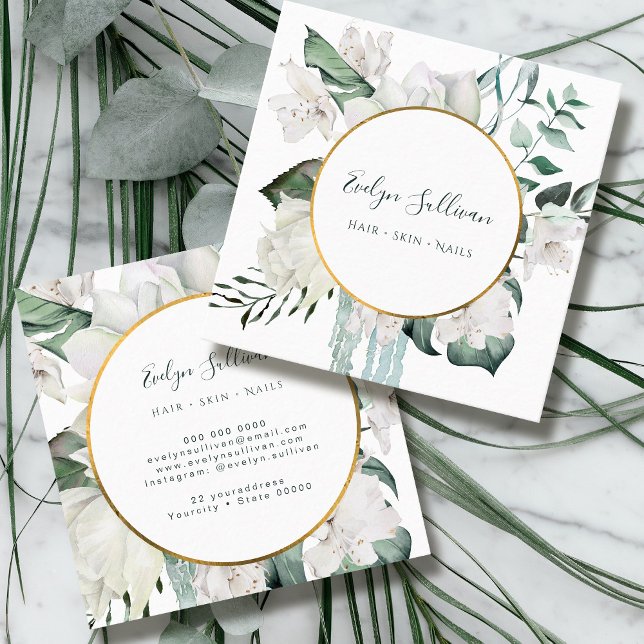 Emerald greenery gold circle business card (Creator Uploaded)