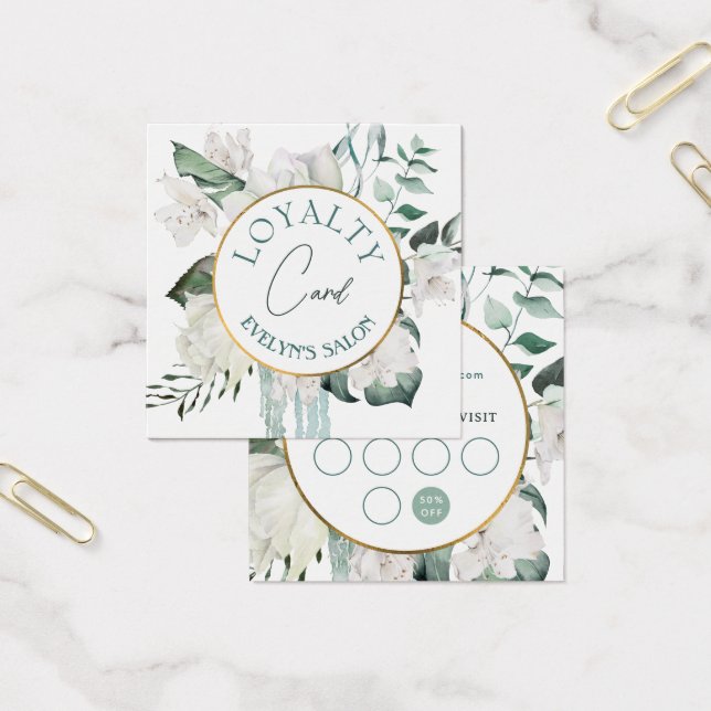 Emerald greenery gold circle loyalty card (Office)