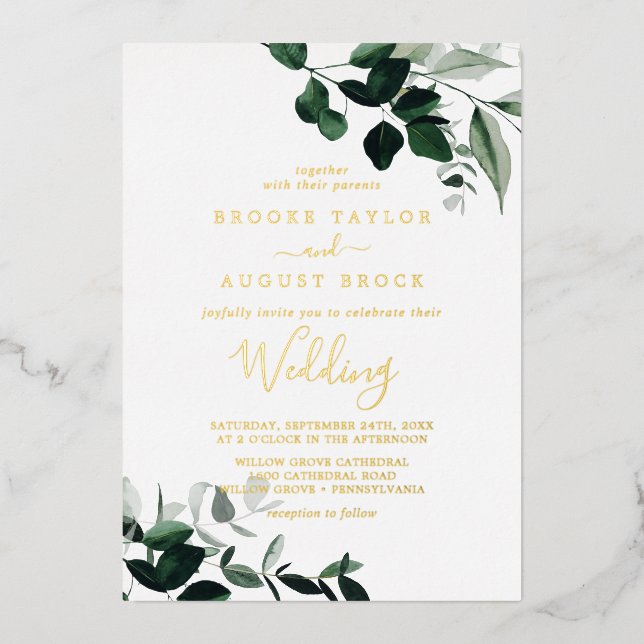 Emerald Greenery | Gold Foil Wedding (Front)