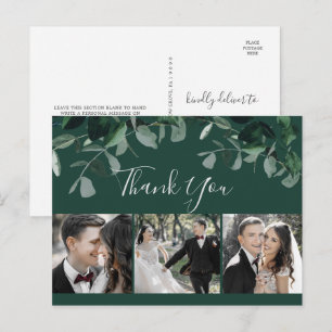 Emerald Greenery Green 3 Photo Thank You Postcard