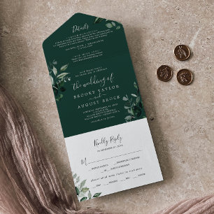 Emerald Greenery Green Details Wedding All In One Invitation
