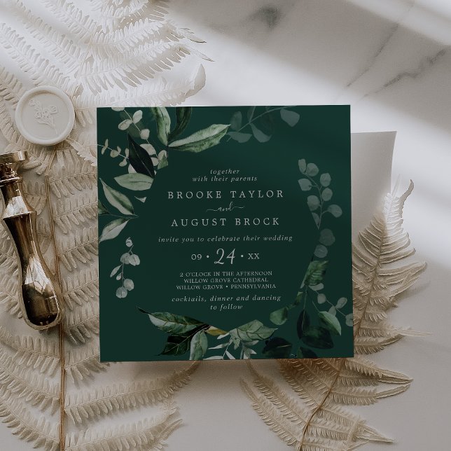 Emerald Greenery | Green Square Wedding Invitation (Creator Uploaded)