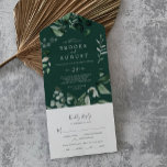 Emerald Greenery | Green Wedding All In One Invitation<br><div class="desc">This emerald greenery green wedding all in one invitation is perfect for a boho wedding. The elegant yet rustic design features moody dark green watercolor leaves and eucalyptus with a modern bohemian woodland feel. Hand write your guest addresses on the back of the folded invitation, or purchase the coordinating guest...</div>
