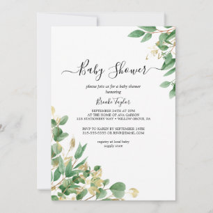 Emerald Greenery   Grey Baby Shower Invitation