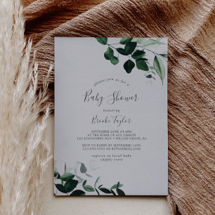 Emerald Greenery   Grey Baby Shower Invitation