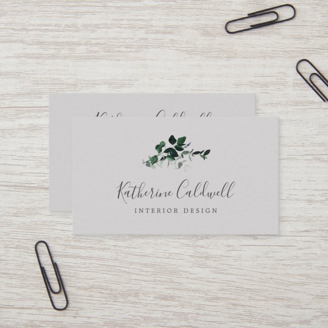 Emerald Greenery | Grey Business Card (Front/Back In Situ)