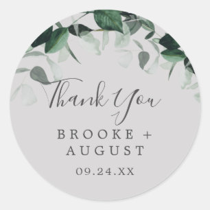 Emerald Greenery   Grey Thank You Favour Sticker