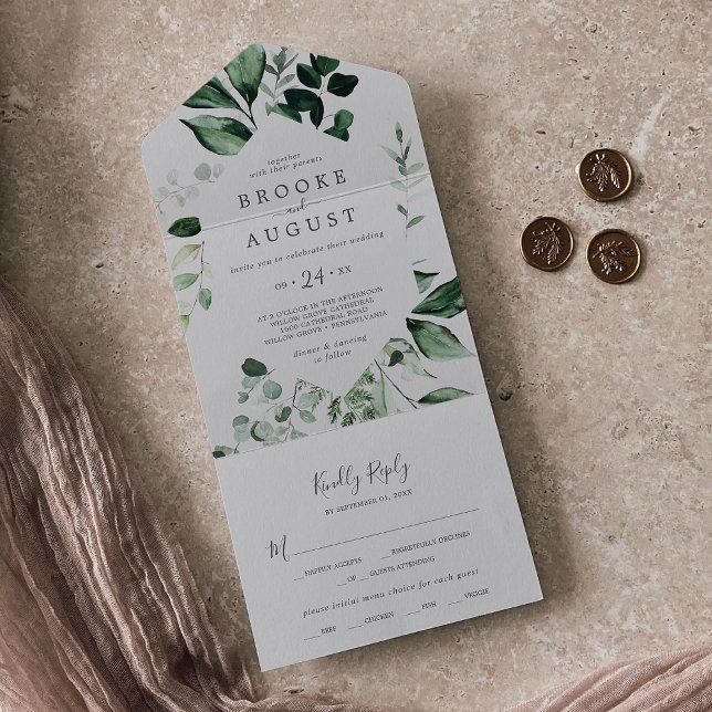 Emerald Greenery | Grey Wedding All In One Invitation (Creator Uploaded)