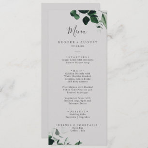 Emerald Greenery Grey Wedding Dinner Menu