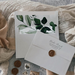 Emerald Greenery   Grey Wedding Invitation Envelope