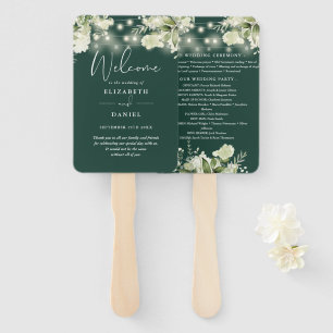 Emerald Greenery Lights Wedding Program Heart Hand Fan