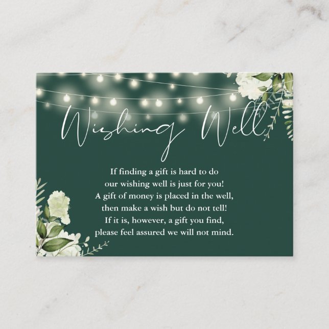 Emerald Greenery Lights Wishing Well Wedding Enclosure Card (Front)