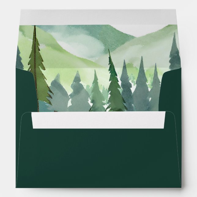 Emerald Greenery Mountain Pine Rustic Wedding  Envelope (Back (Bottom))