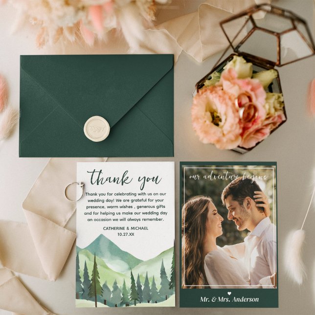 Emerald Greenery Mountain Pine Rustic Wedding Thank You Card (Creator Uploaded)