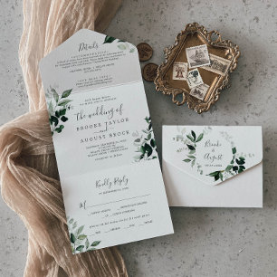 Emerald Greenery Photo Wedding All In One Invitati All In One Invitation