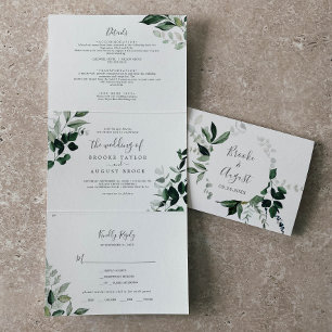 Emerald Greenery Photo Wedding All In One Tri-Fold Invitation