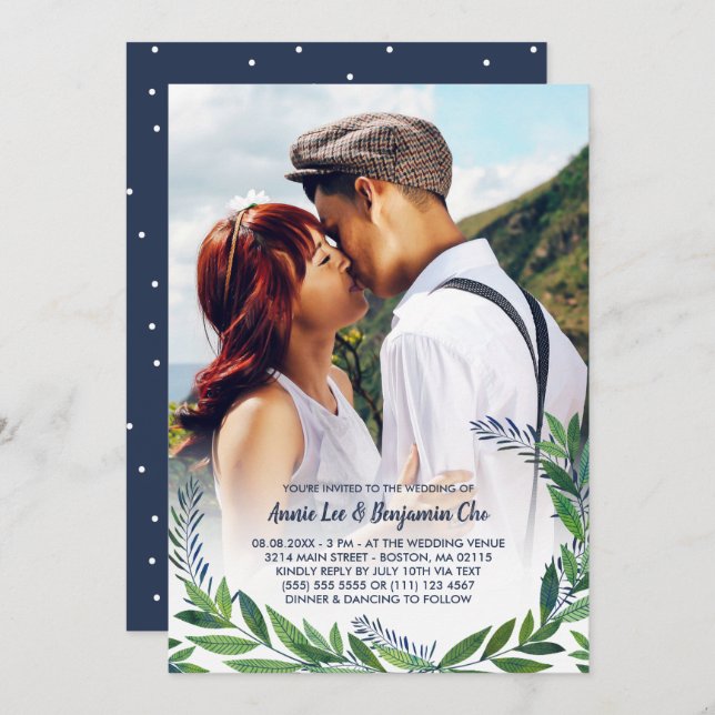 Emerald Greenery Photo Wedding Invitation (Front/Back)