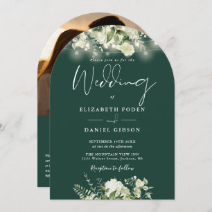 Emerald Greenery QR Code Photo Arch Wedding Invitation