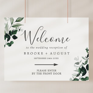 Emerald Greenery Right Directional Wedding Welcome Poster