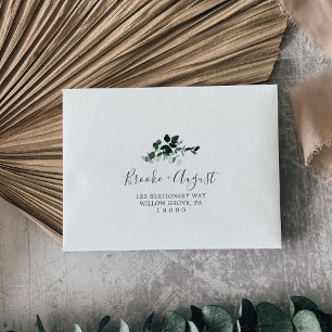 Emerald Greenery Self-Addressed Wedding RSVP Envelope