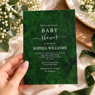 Emerald Greenery & Silver Calligraphy Baby Shower Invitation