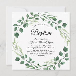Emerald Greenery Square Baptism Invitation
