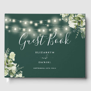 Emerald Greenery String Lights Wedding Guest Book