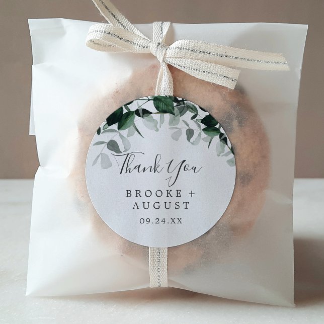 Emerald Greenery Thank You Wedding Favour Sticker (Creator Uploaded)